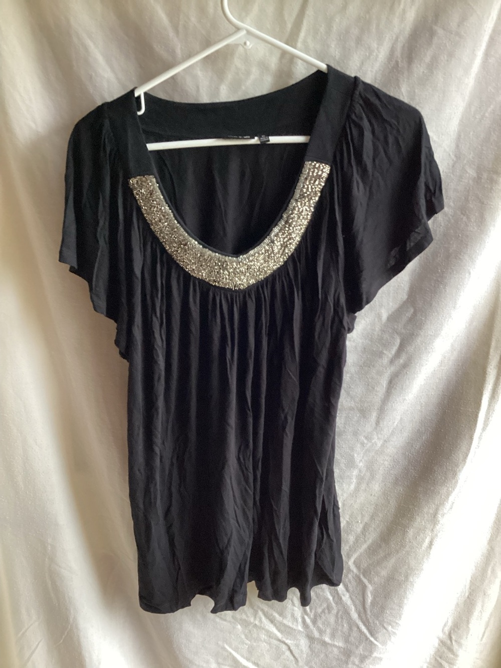 Apt. 9 Black Short Sleeve Top with Silver Sequin Scoop Neck
